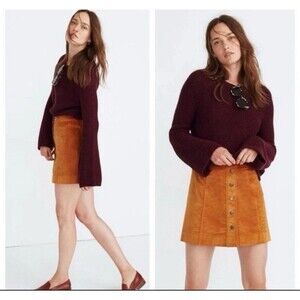 MADEWELL Velveteen Metropolis Snap Skirt Size 12 Brown